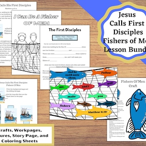 Jesus Calls His First Disciples, Printable Fishers Of Men Bible Lesson And Craft Bundle.