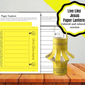 Live Like Jesus Printable paper lantern. Colored and colorable paper lantern for let your light shine.