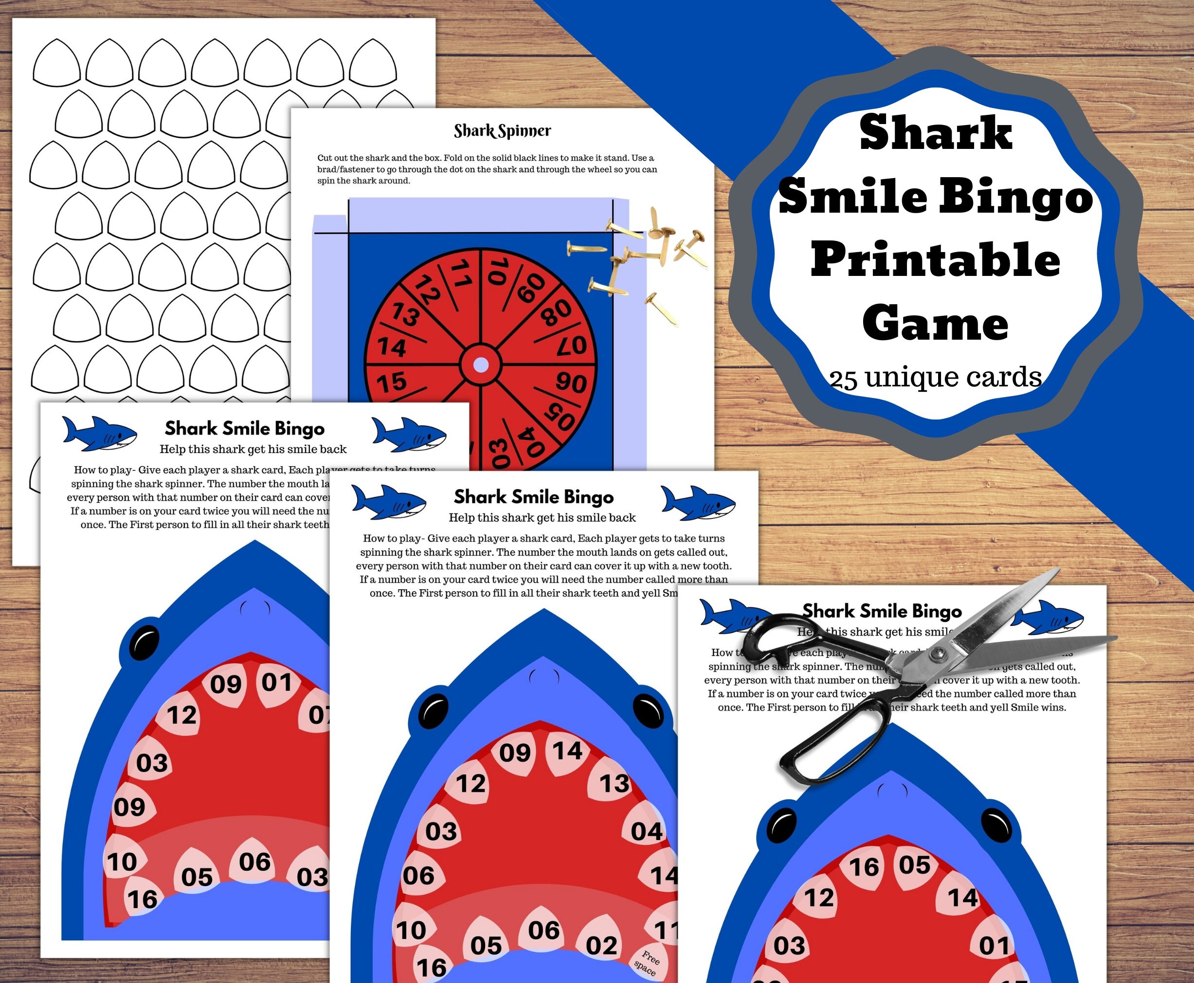 Printable Shark Bingo Game, Shark Smile Bingo Game With 25 Cards You Can Cut Out. Shark Game - Etsy