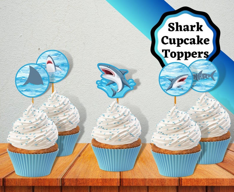 Printable Shark Cupcake Toppers, Shark Cake Decorations, Cupcake ...