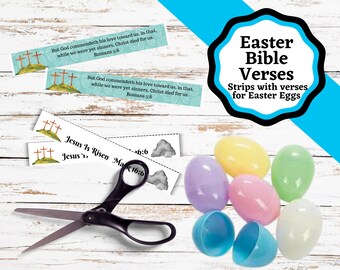 Printable Bible verses for Easter, verse strips for easter egg filling, Easter Verses to go with Candy.