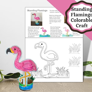Mago Flamingo Craft para impressão em pé com rolo de papel higiênico ou cartolina. Artesanato infantil rápido e fácil.