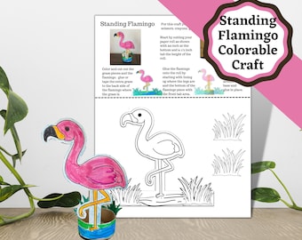 Printable  Standing Flamingo Craft mage with toilet paper roll or construction paper. Quick and easy kids craft.