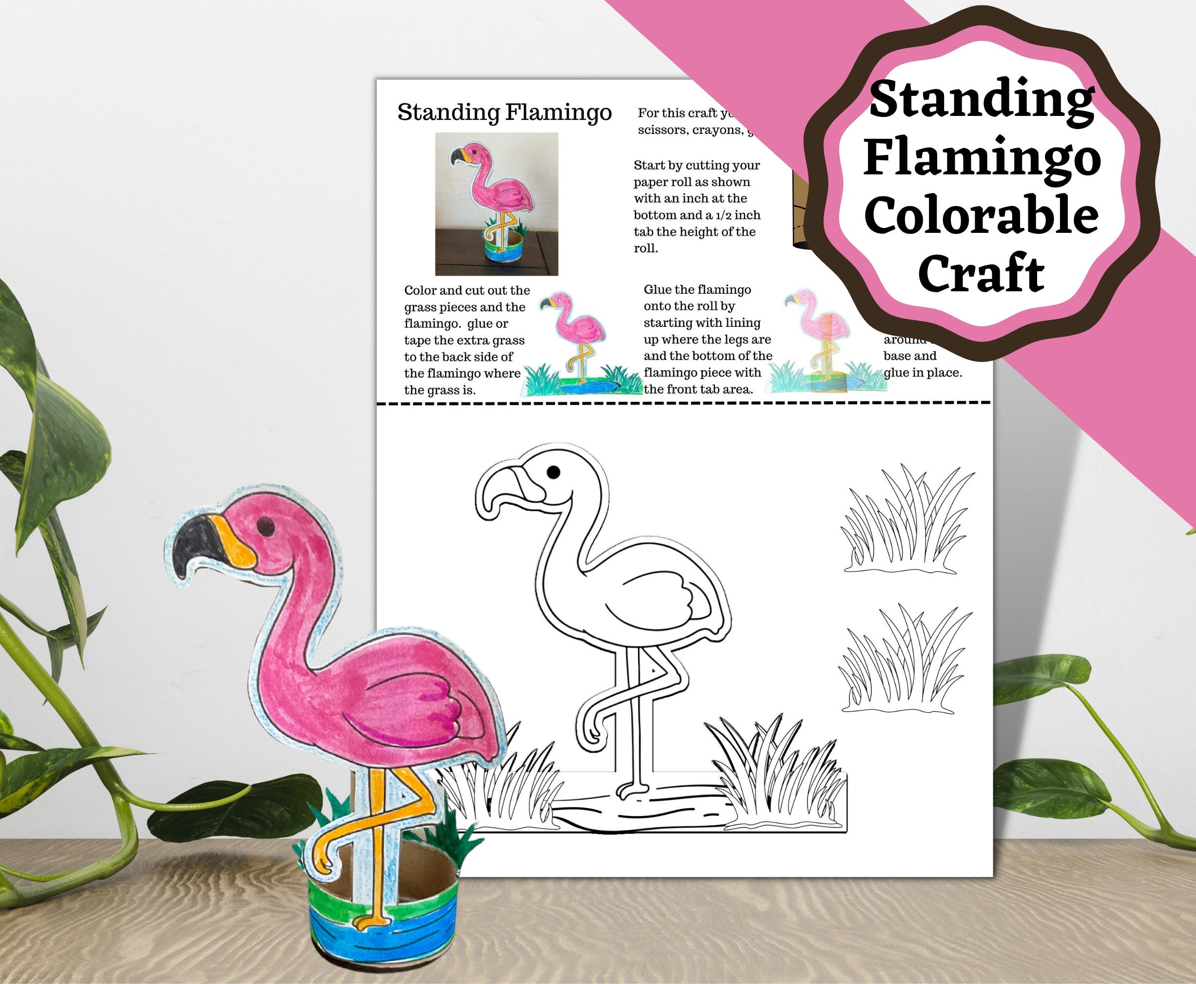 Printable Standing Flamingo Craft mage with toilet paper roll or…