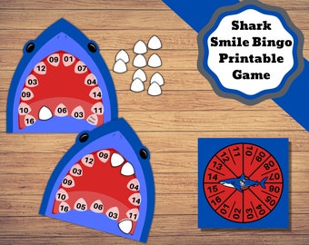 Printable Shark Bingo Game, Shark Smile Bingo Game with 25 cards you can cut out. Shark Game