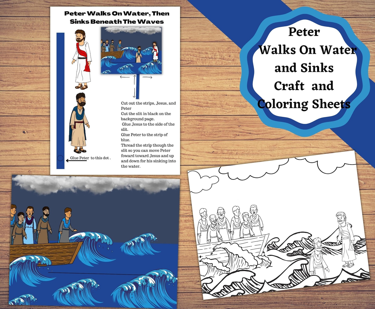 Peter Walks on Water and Sinks Beneath the Water, Printable Craft and ...