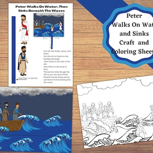 Peter Walks On Water And Sinks Beneath The Water, Printable Craft and Coloring Sheets