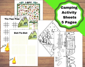 Hojas de actividades y juegos temáticos de camping imprimibles, páginas para colorear de camping