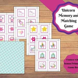 Matching Memory Game with unicorn theme. Memory game for kids, Matching game to encourage learning.