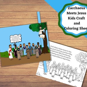 Printable Zacchaeus meets Jesus church craft and coloring sheet