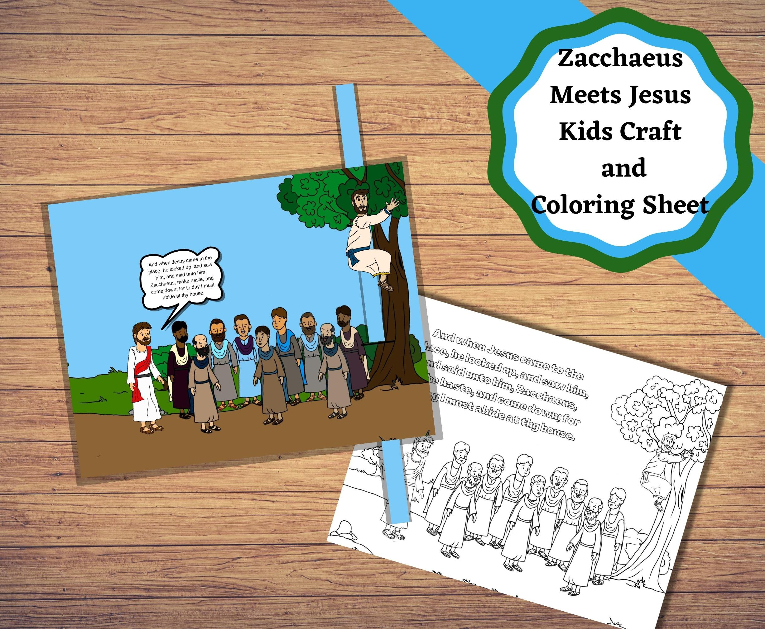 Printable Zacchaeus Meets Jesus Church Craft and Coloring Etsy