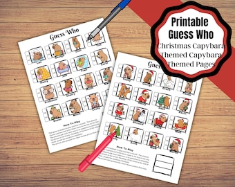 Capybara themed guess who with a Christmas Capybara and just Capy's in a printable guess who game.
