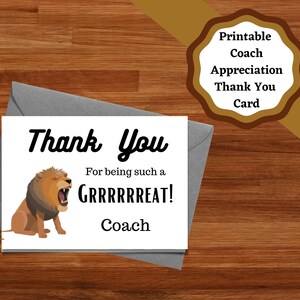 Lion Themed printable thank you card for Coaches