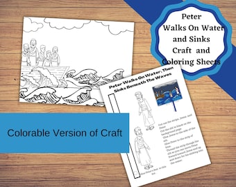 Peter Walks On Water And Sinks Beneath The Water, Printable Craft in Farbe und färbbaren Versionen mit Malvorlagen