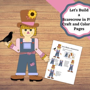 Build a Scarecrow in pink. Printable scarecrow fall craft. pink plaid shirt scarecrow, fall craft and decoration.