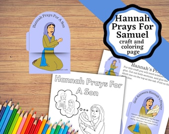 Hannah modli się za Samuela, Hannah modli się i składa przysięgę biblijna praca plastyczna na 1 Samuela. Praca plastyczna plus kolorowanka.