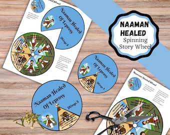 Historia de la sanación de Naamán: manualidad con rueca. Manualidad bíblica sobre Naamán. Manualidad bíblica para niños sobre la sanación de Naamán.
