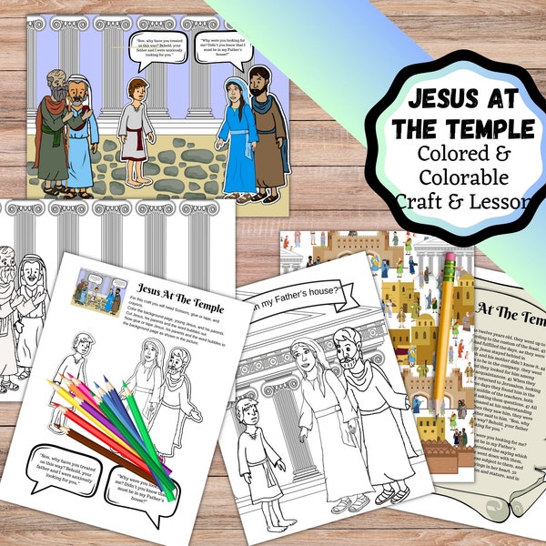 Young Jesus at the Temple, Craft, Where's Jesus, Scripture, and coloring. Mary and Joseph look for Jesus bible craft. Sunday School craft.