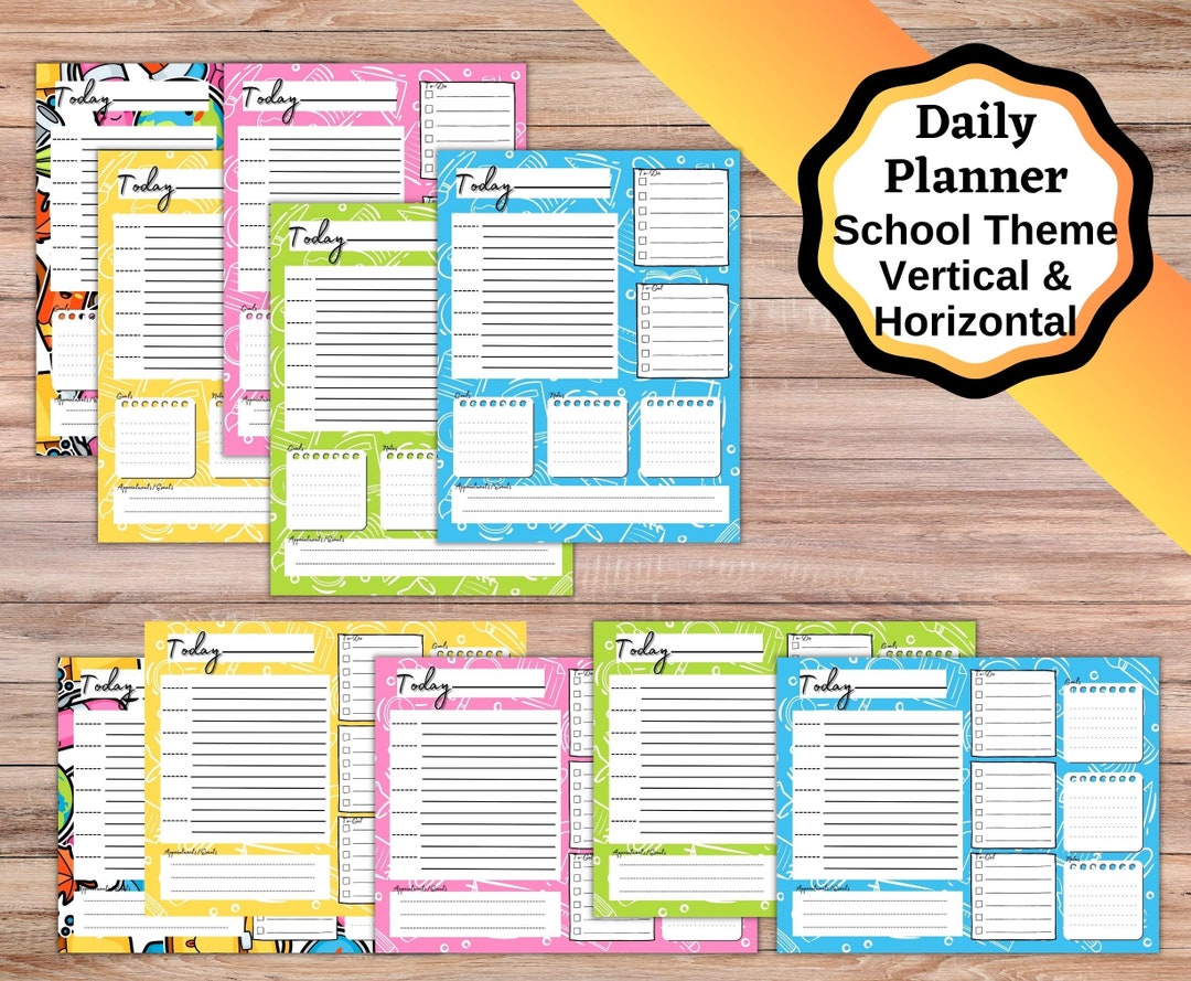 Printable Daily Planner Page, Planner Page for School, Daily Planner Page in Vertical and ...