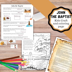 John the Baptist craft and coloring page, with scripture page. John the Baptist prepares the way for Jesus.