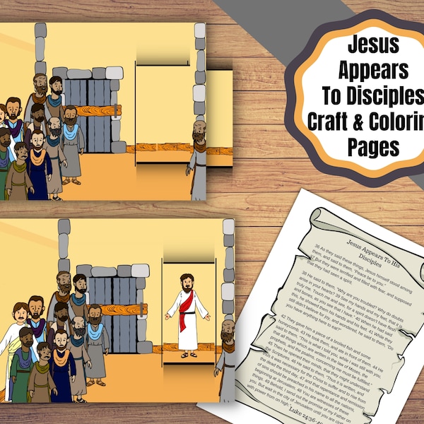 Printable Jesus Appears to His Disciples, Jesus Appears in a Locked room to Disciples, Craft, Verse pages, and coloring page.