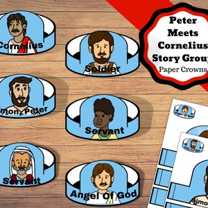 Corona di carta stampabile per raccontare la storia di Pietro che incontra Cornelio, storia biblica dell'artigianato di Simon Pietro e Cornelio.