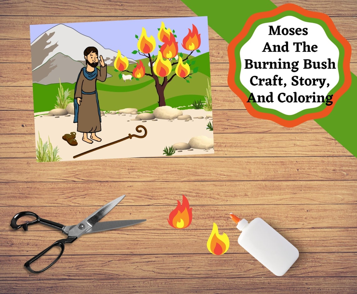 Moses and the Burning Bush, Printable Set of Craft and Coloring Pages ...