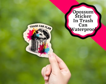 Opossum in a trash can, Trash Can Clan sticker, Opossum sticker, Trash Can Opossum sticker. Cute Sticker with opossum.