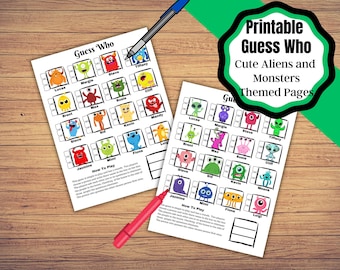 Printable Guess who game pages. Guess Who Cute Aliens and Monsters games. Easy to play printable game.