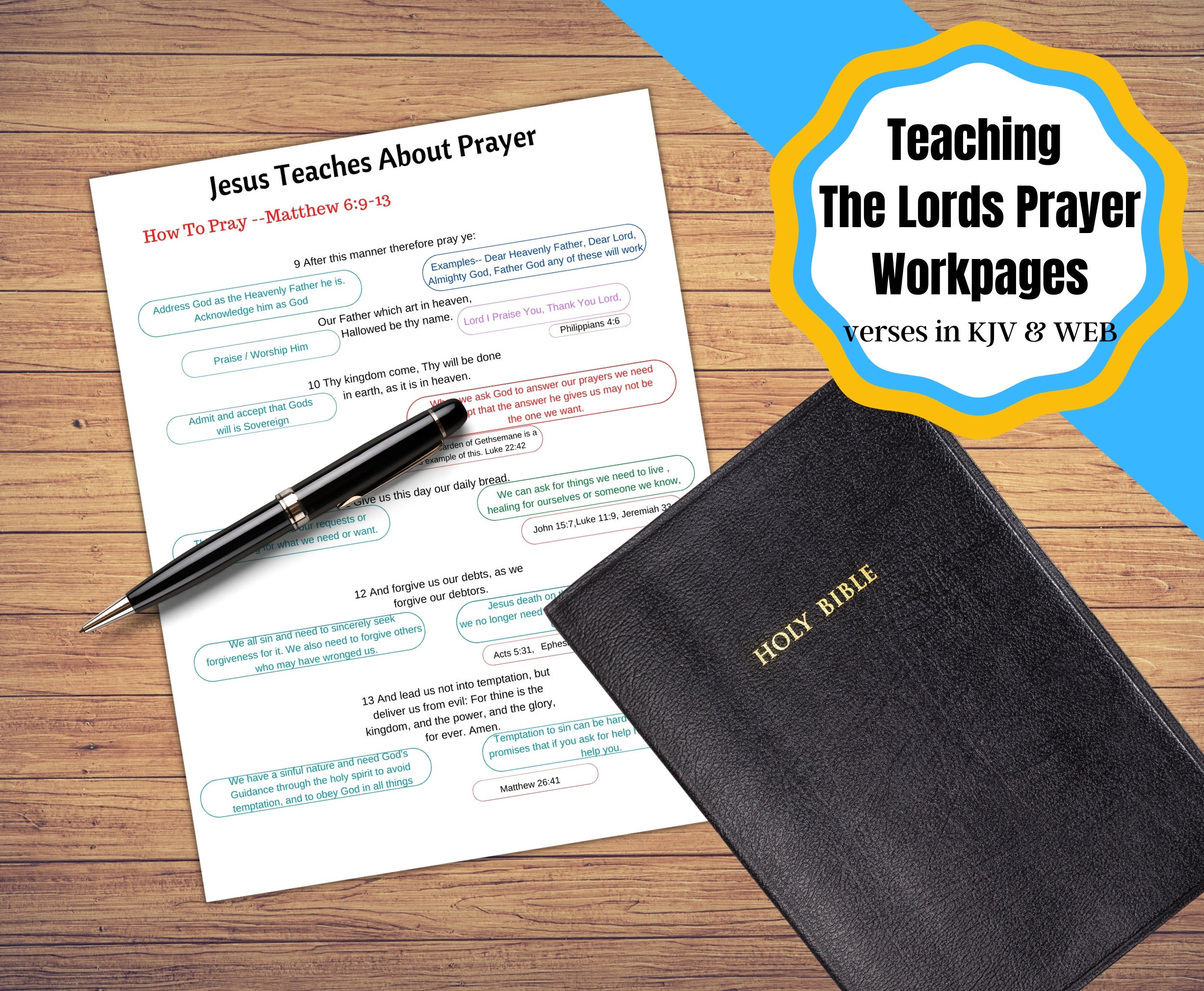Printable Work Pages for Studding or Teaching the Lords Prayer for ...