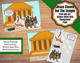 Print and Cut Stickers and background page for Jesus cleans out the temple Bible Stories, Cricut Friendly Print and Cut Stickers