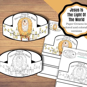 Jesus is the light of the world kids paper crown. Jesus is the light of the world bible craft for kids.