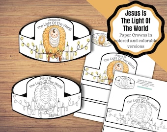 Jesus is the light of the world kids paper crown. Jesus is the light of the world bible craft for kids.