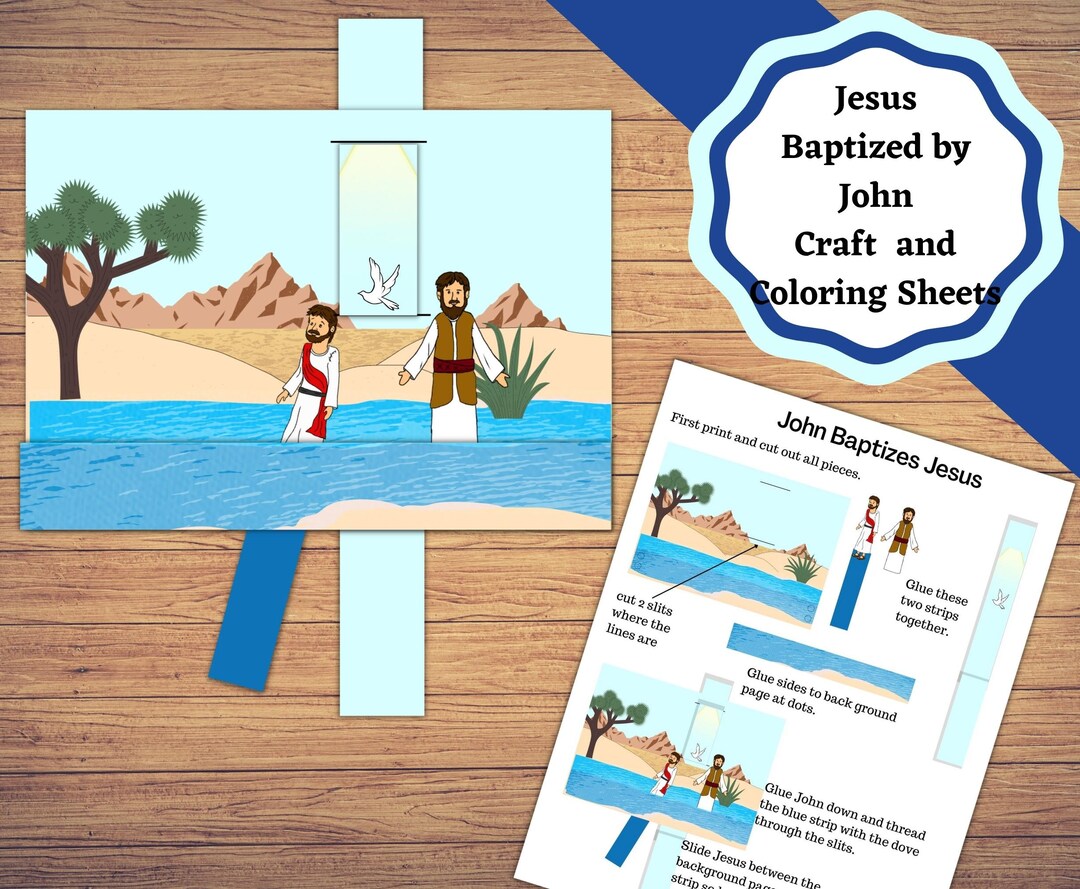 Jesus Baptized by John at the Jordan River, Printable Bible Story Craft
