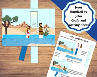 Jesus Baptized by John at the Jordan River, printable bible story craft and coloring page