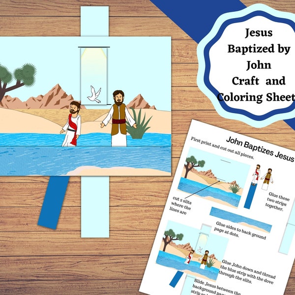 Jesus Baptized by John at the Jordan River, printable bible story craft and coloring page