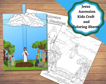 Jesus Ascension Printable kids craft and coloring sheets.