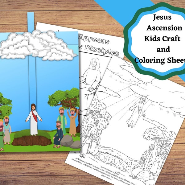 Jesus Ascension Printable kids craft and coloring sheets.