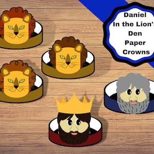 Printable Daniel In The Lion&#39;s Den paper crowns. Daniel, Darius, and Lions. Printable bible craft for kids.