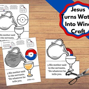 Printable Pitcher Pouring Jesus Into Wine Coloring Craft Set, Colorable ...