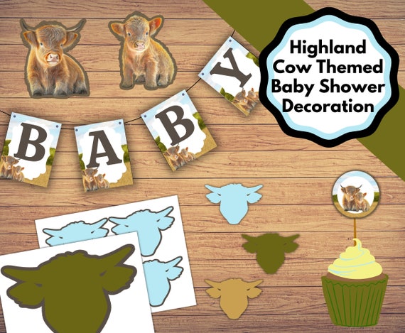 Cheereveal Striscione con mucca delle Highland – Blue Holy Cow We Are Having A Baby Decorations, Farm Highland Battle Baby Shower Party Forniture per ragazzo