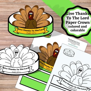 Danken Sie der Lord druckbaren Erntedankkrone. Kinder Christliches Erntedank Basteln. Erntedank Krone aus Papier Psalmen 107:1 bastel