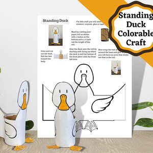 Stehende Ente zum ausdrucken mit Toilettenpapierrolle oder Tonpapier. Schnelles und einfaches Basteln für Kinder.