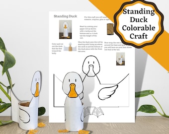 Printable  Standing Duck Craft mage with toilet paper roll or construction paper. Quick and easy kids craft.