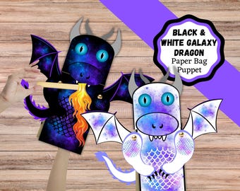 Printable Galaxy Dragon Paper Bag Puppet Craft (PDF Download)