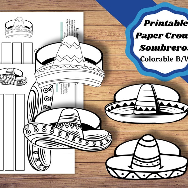 Printable Sombrero paper crowns, Cinco De Mayo craft. Sombrero hat craft.