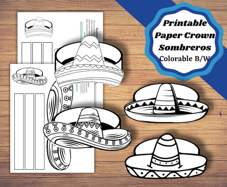 Printable Sombrero Paper Crowns, Cinco De Mayo Craft. Sombrero Hat ...