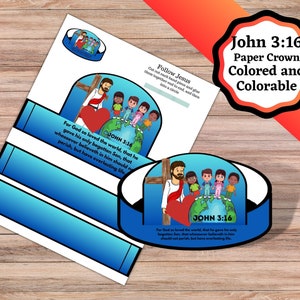 Printable John 3:16 Bible Lesson Paper Crown. Paper Crown Kids Craft for Sunday School or Kids ...
