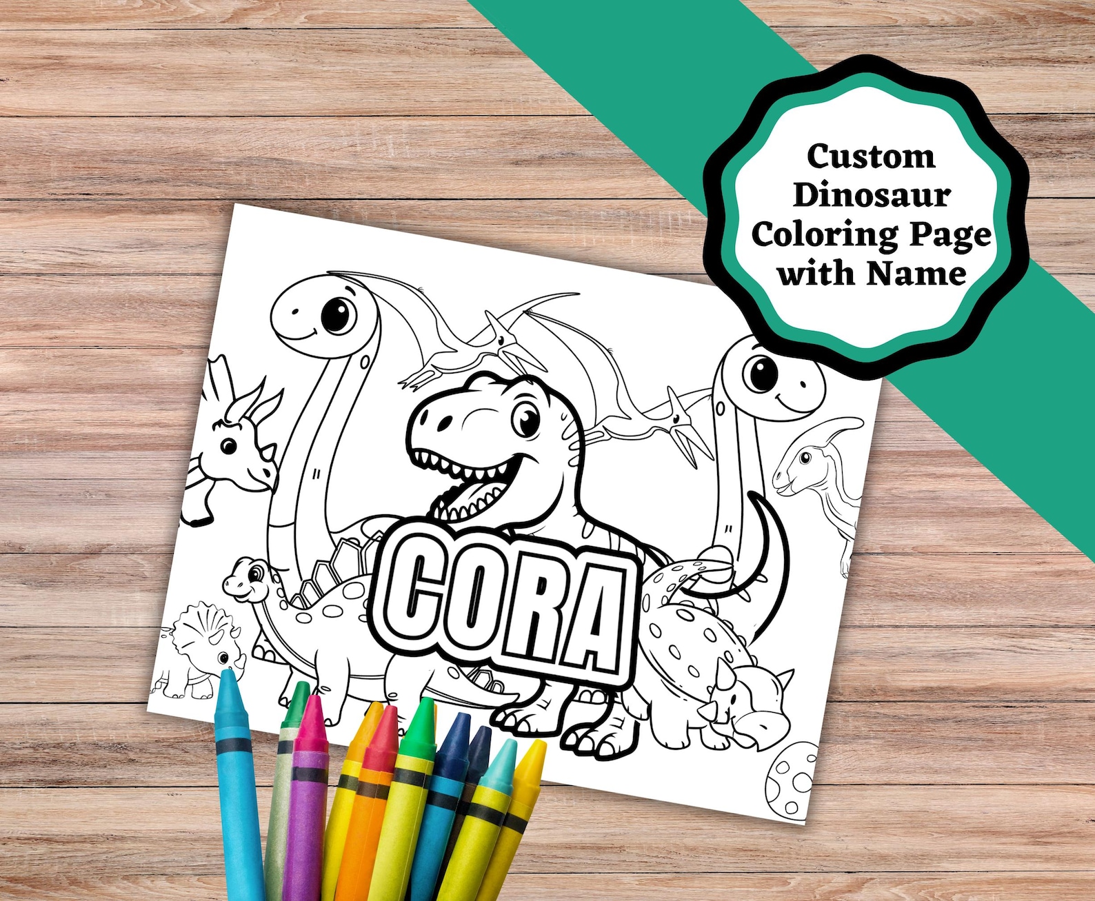 Custom Name Coloring Page With Dinosaurs. Personalized Coloring Sheets ...