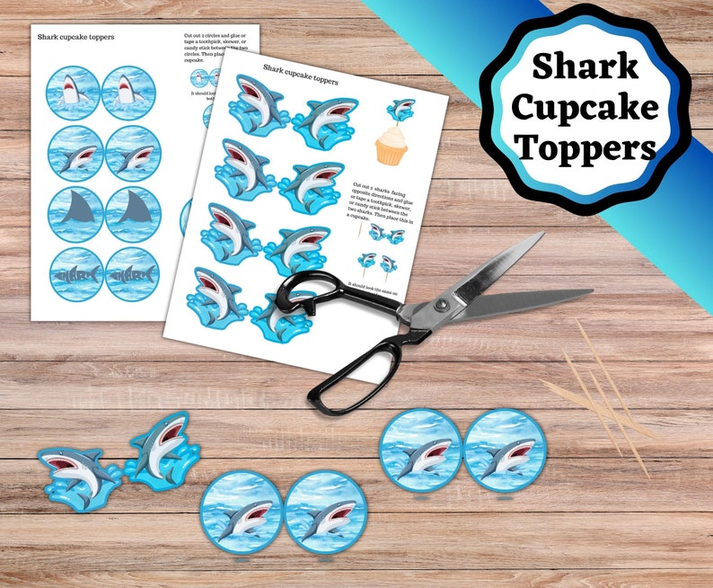 Printable Shark Cupcake Toppers, Shark Cake Decorations, Cupcake ...